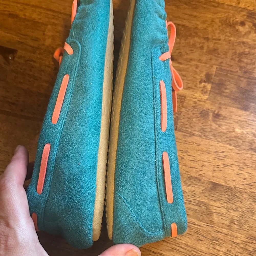 American Girl Teal Moccasins with Coral Details